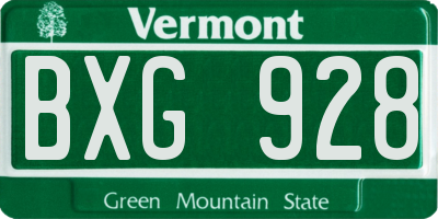 VT license plate BXG928