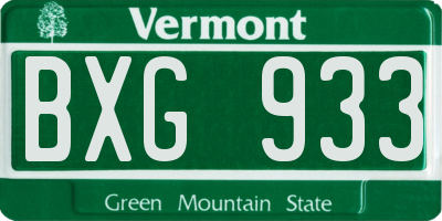 VT license plate BXG933
