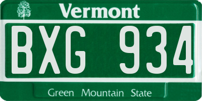 VT license plate BXG934