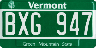 VT license plate BXG947