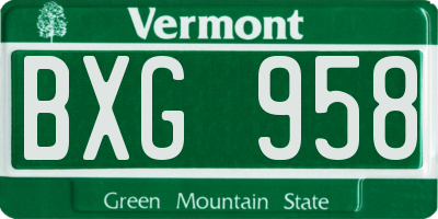 VT license plate BXG958