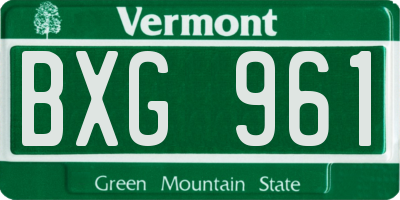 VT license plate BXG961