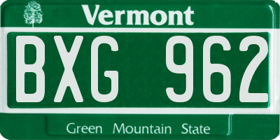 VT license plate BXG962