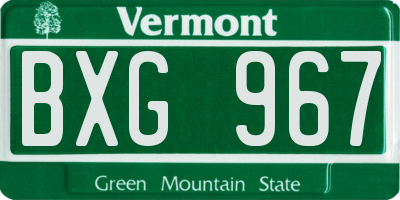 VT license plate BXG967
