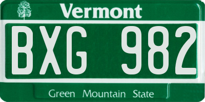 VT license plate BXG982