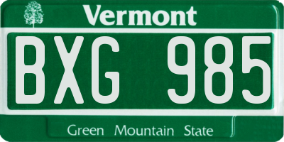 VT license plate BXG985