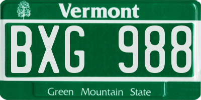 VT license plate BXG988