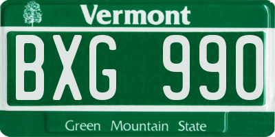 VT license plate BXG990