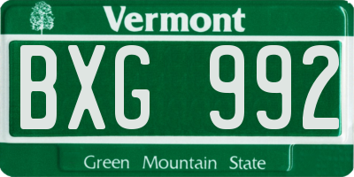 VT license plate BXG992