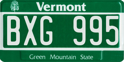 VT license plate BXG995