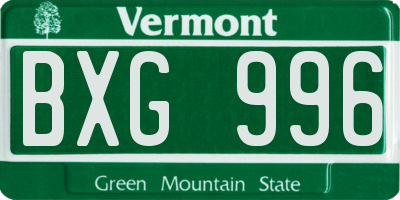 VT license plate BXG996