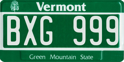 VT license plate BXG999