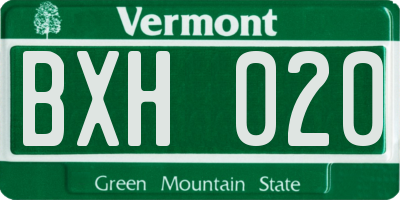 VT license plate BXH020