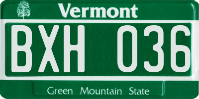 VT license plate BXH036
