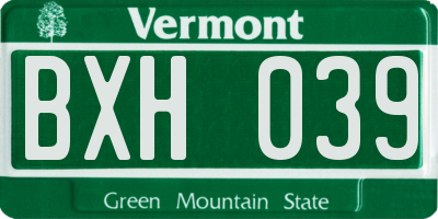 VT license plate BXH039
