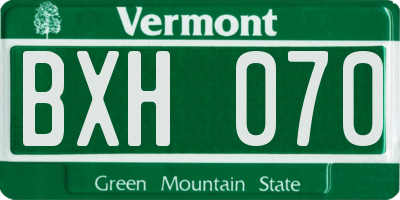 VT license plate BXH070