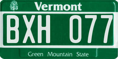 VT license plate BXH077