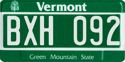 VT license plate BXH092