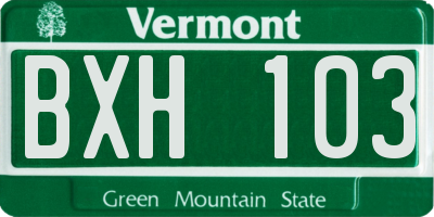 VT license plate BXH103