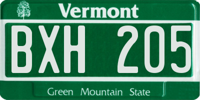 VT license plate BXH205