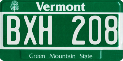 VT license plate BXH208
