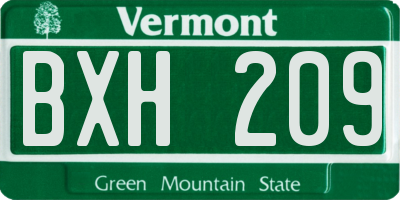 VT license plate BXH209