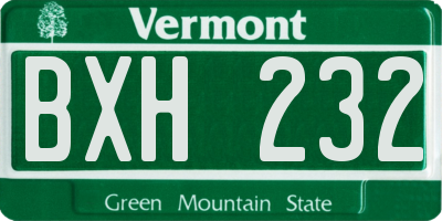VT license plate BXH232