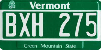 VT license plate BXH275