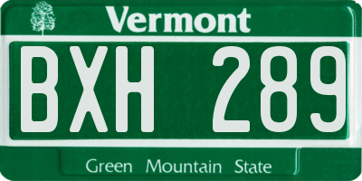 VT license plate BXH289