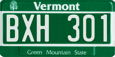 VT license plate BXH301