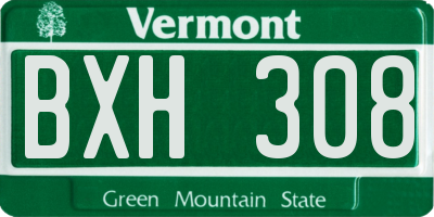 VT license plate BXH308