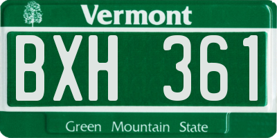 VT license plate BXH361