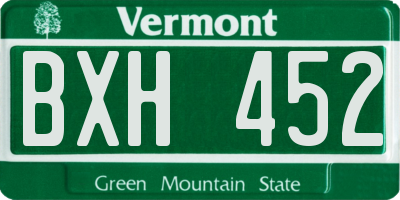 VT license plate BXH452