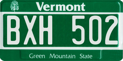 VT license plate BXH502