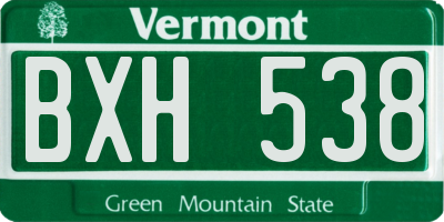 VT license plate BXH538