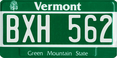 VT license plate BXH562
