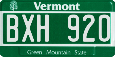 VT license plate BXH920