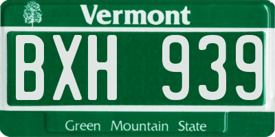 VT license plate BXH939