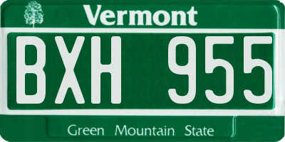 VT license plate BXH955