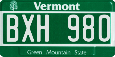 VT license plate BXH980