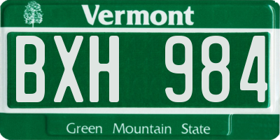 VT license plate BXH984