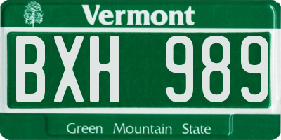 VT license plate BXH989