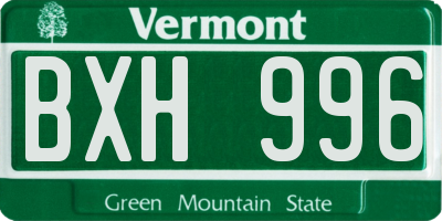 VT license plate BXH996
