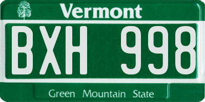 VT license plate BXH998