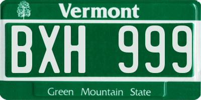 VT license plate BXH999