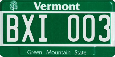 VT license plate BXI003