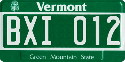VT license plate BXI012