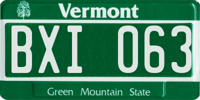 VT license plate BXI063