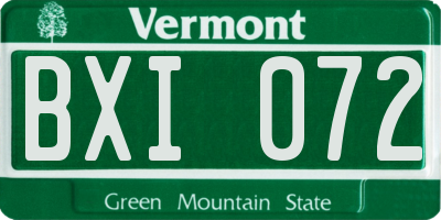 VT license plate BXI072