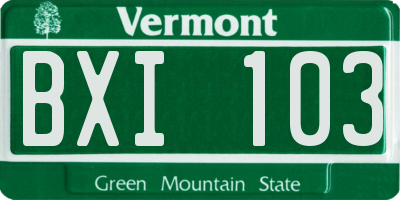 VT license plate BXI103